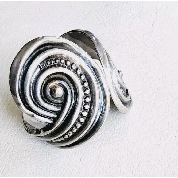 Vintage Sterling 925 Hinged Bypass Clamper Cuff Dotted Bracelet Mexico 36.35g - Picture 3 of 11